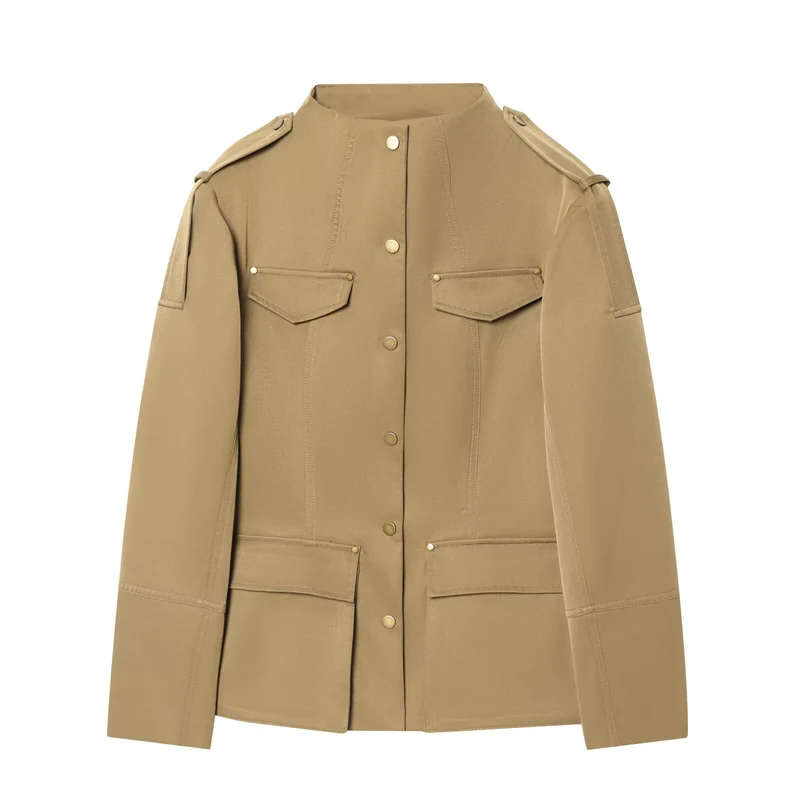Damen Leichte Utility-Jacke mit Stehkragen, Schulterklappen und aufgesetzten Pattentaschen Drune