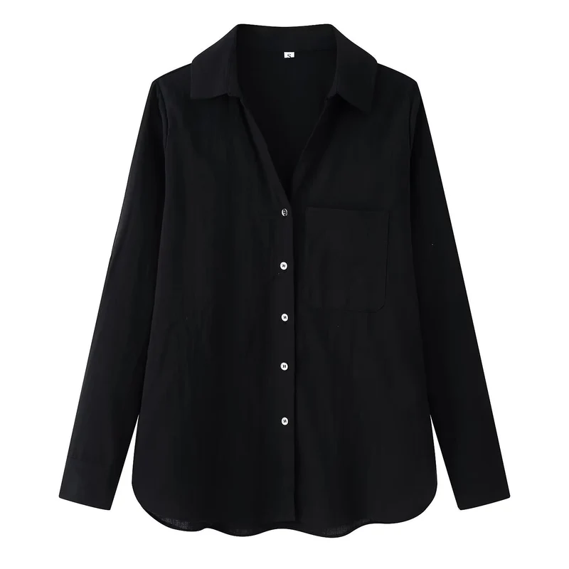 Damen Leichte Oversize-Leinenbluse mit Brusttasche und Hemdkragen Drune