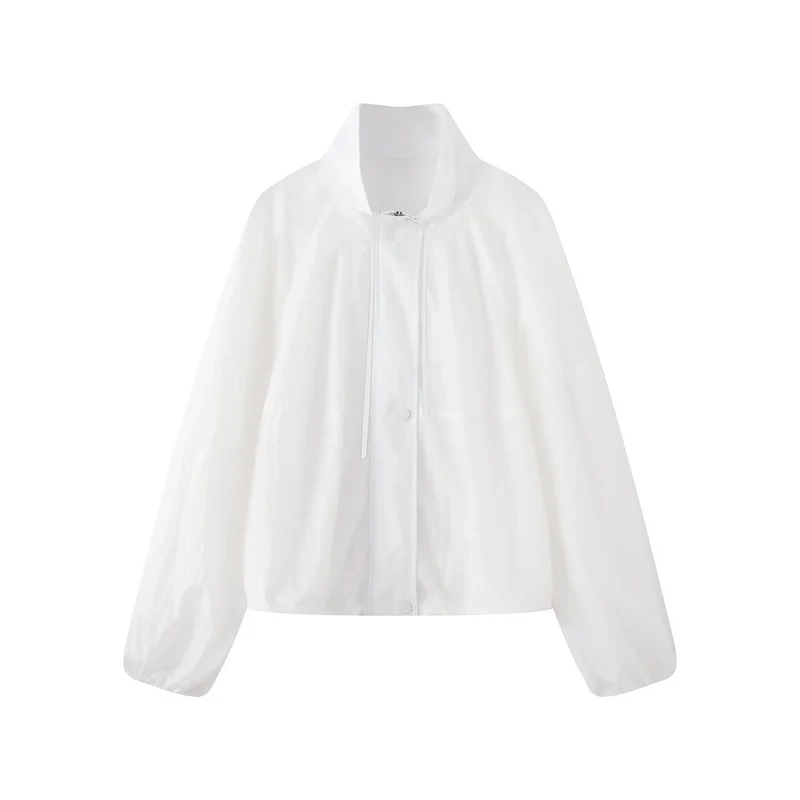 Damen Leichte Oversize-Blousonjacke aus Nylon mit Stehkragen, Kordelzug und Druckknopfverschluss Drune