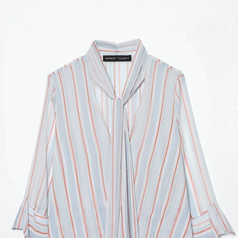 Damen Leichte Chiffonbluse mit Schluppe, Volant-Saum und ausgestellten Trompetenärmeln Drune