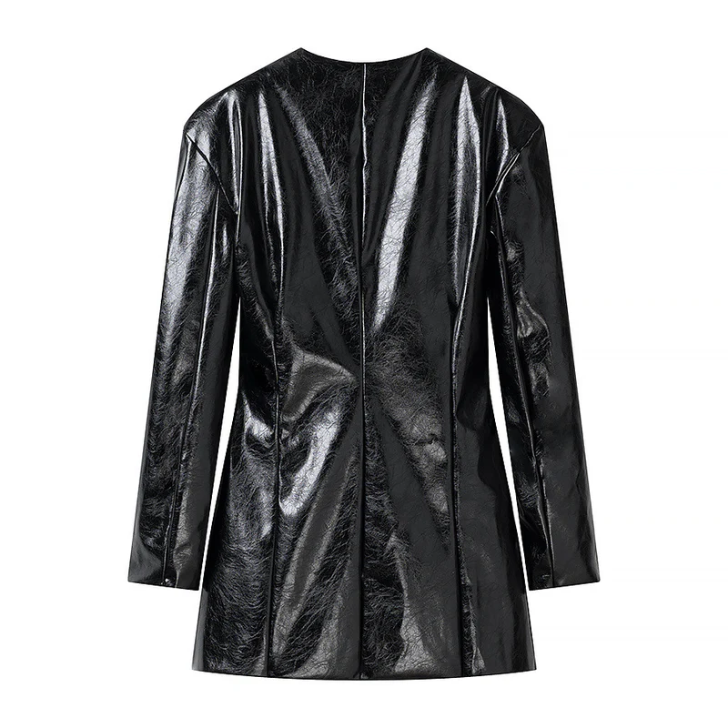 Damen Lackblazer-Minikleid mit taillierten Abnähern und goldenen Zierknöpfen Drune
