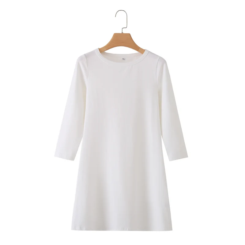 Damen Kuscheliges A-Linien Sweatkleid mit 3/4-Ärmeln und Rundhalsausschnitt Drune
