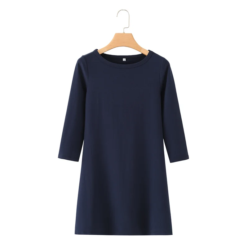 Damen Kuscheliges A-Linien Sweatkleid mit 3/4-Ärmeln und Rundhalsausschnitt Drune