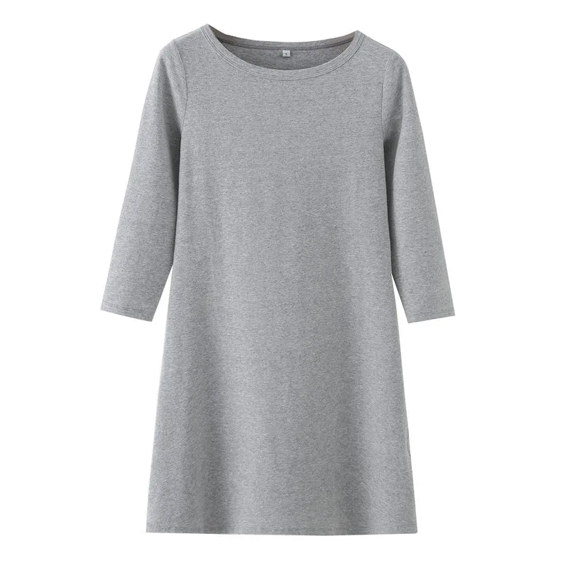 Damen Kuscheliges A-Linien Sweatkleid mit 3/4-Ärmeln und Rundhalsausschnitt Drune