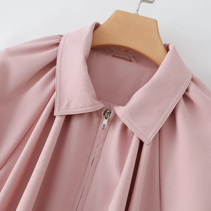 Damen Kurzjacke mit Kräusel-Volants, weitem Ärmel und Reißverschluss Drune