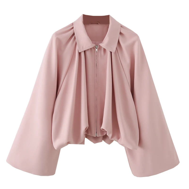 Damen Kurzjacke mit Kräusel-Volants, weitem Ärmel und Reißverschluss Drune