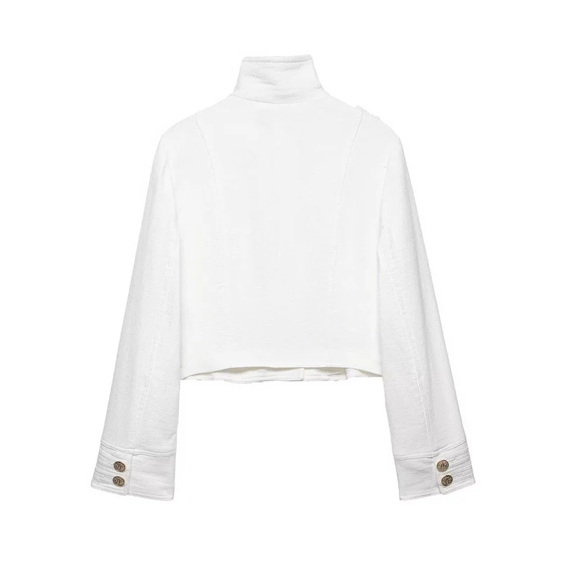 Damen Kurzjacke im Military‑Stil aus Bouclé mit Stehkragen und Zierknopfleiste Drune