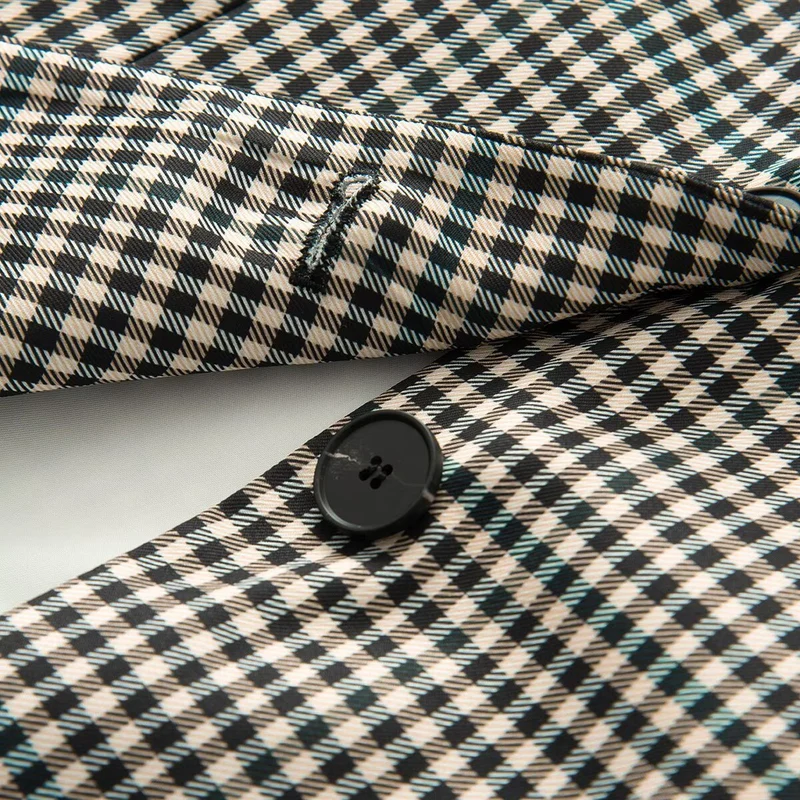 Damen Kurzjacke im Glencheck mit kontrastierendem Stehkragen und geradem Schnitt Drune
