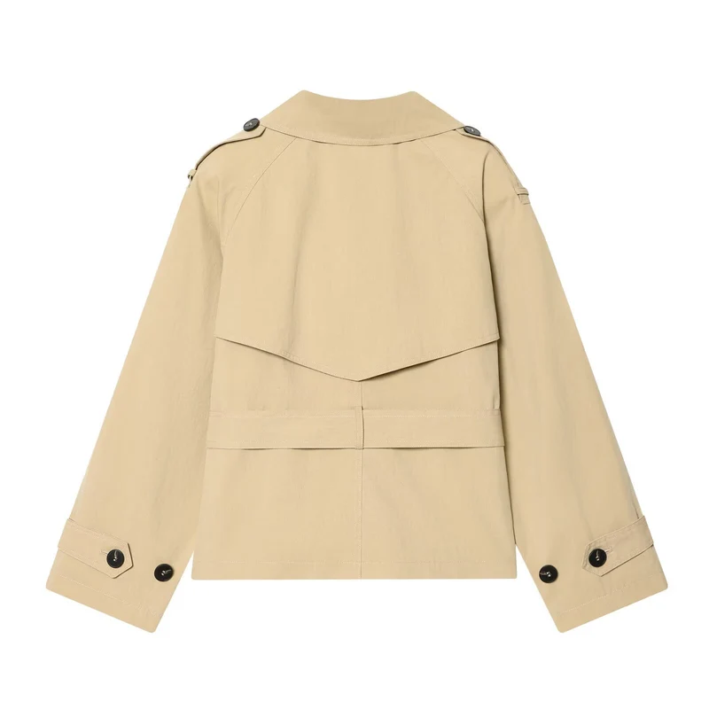 Damen kurzgeschnittener Trenchcoat mit Taillengürtel und Doppelreiher Drune