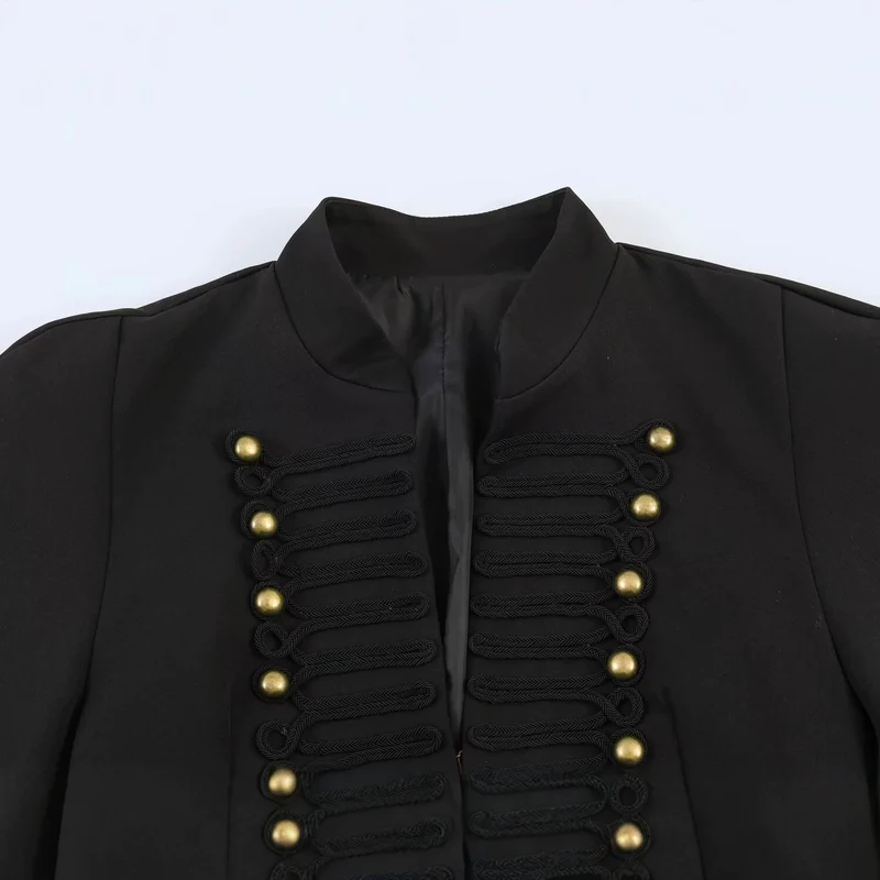Damen Kurzgeschnittener militärinspirierter Blazer mit Stehkragen und Zierkordel-Front Drune