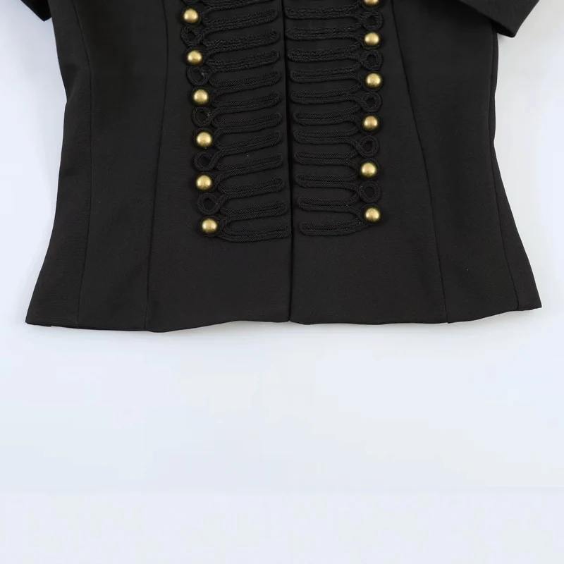 Damen Kurzgeschnittener militärinspirierter Blazer mit Stehkragen und Zierkordel-Front Drune