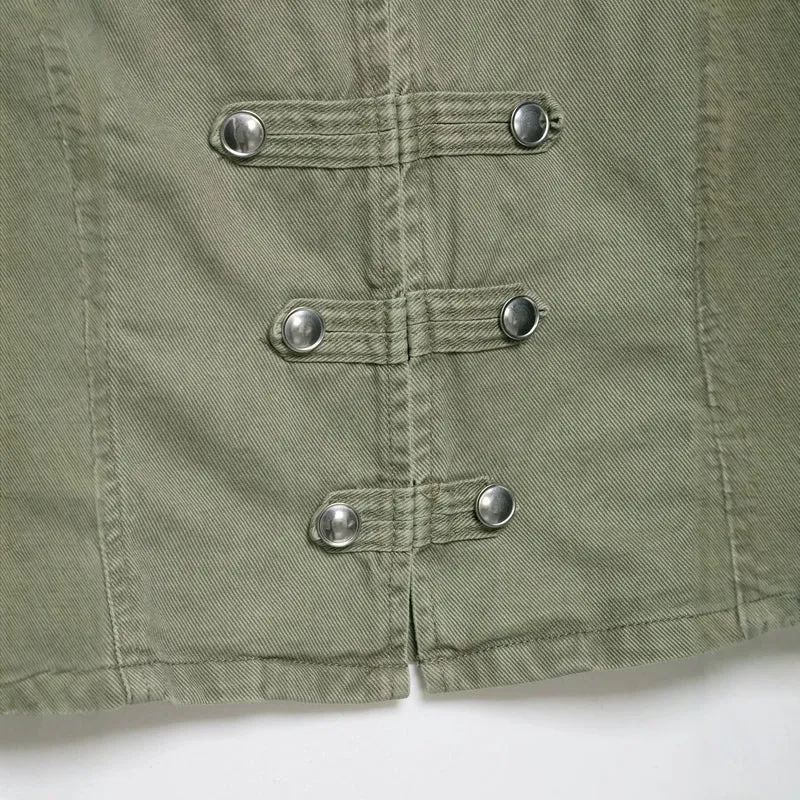 Damen Kurzgeschnittene Military-Jacke mit Stehkragen, Zierknopfleiste und taillierter Silhouette Drune