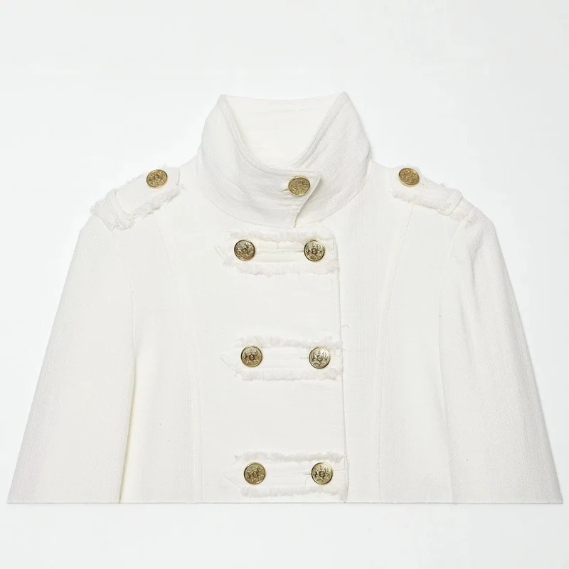 Damen Kurzgeschnittene Militärjacke mit Stehkragen, Zierknopfreihe und Epauletten Drune