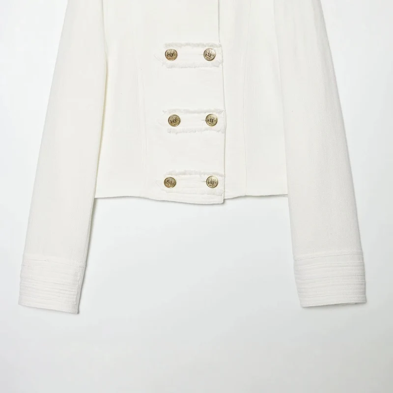 Damen Kurzgeschnittene Militärjacke mit Stehkragen, Zierknopfreihe und Epauletten Drune