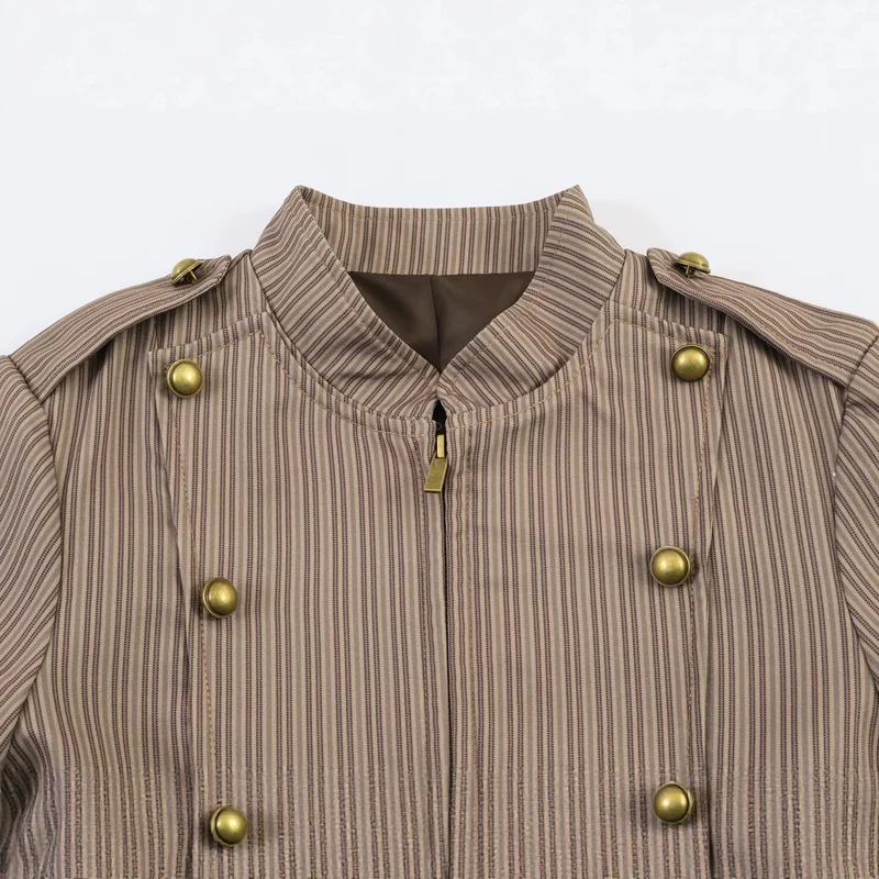 Damen Kurzgeschnittene militärinspirierte Jacke mit Stehkragen und doppelter Zierknopfreihe Drune