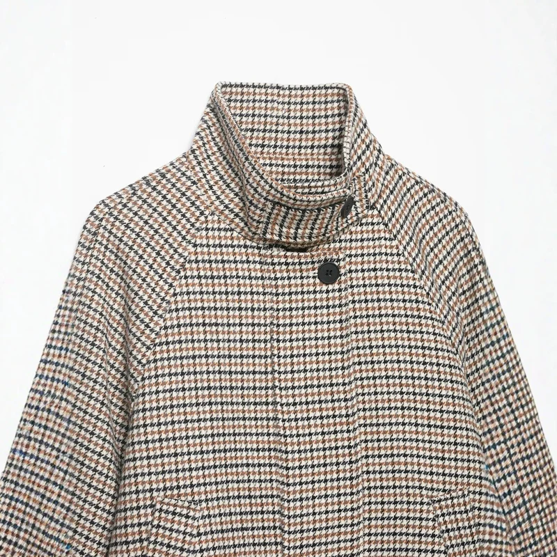 Damen Kurzgeschnittene Bouclé-Jacke mit hohem Stehkragen und Raglanärmeln Drune