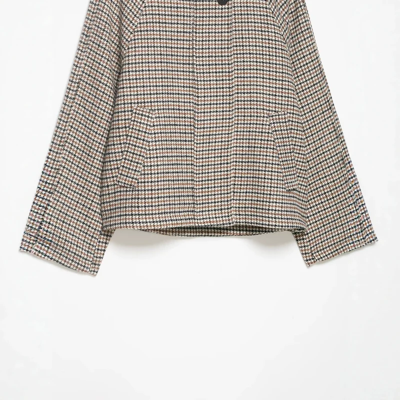 Damen Kurzgeschnittene Bouclé-Jacke mit hohem Stehkragen und Raglanärmeln Drune