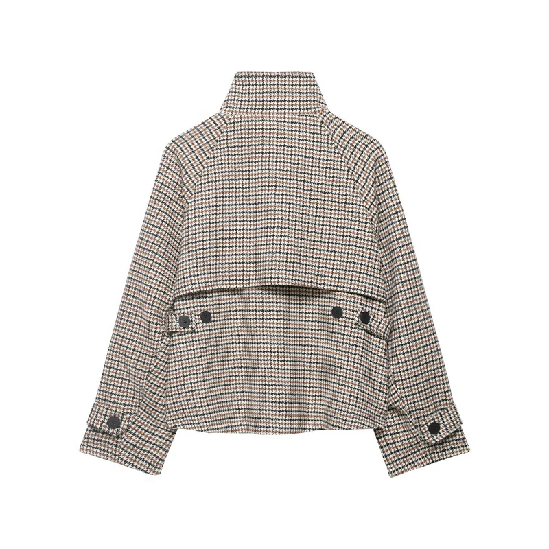 Damen Kurzgeschnittene Bouclé-Jacke mit hohem Stehkragen und Raglanärmeln Drune