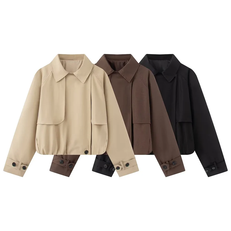 Damen Kurzer Trench-Style Blouson mit verdeckter Knopfleiste und Tunnelzugsaum Drune