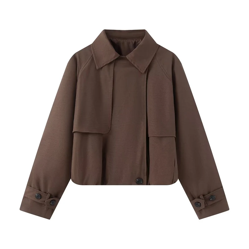 Damen Kurzer Trench-Style Blouson mit verdeckter Knopfleiste und Tunnelzugsaum Drune