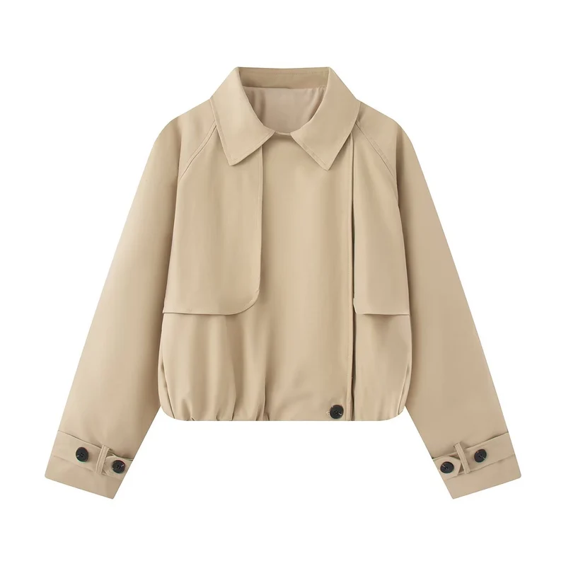 Damen Kurzer Trench-Style Blouson mit verdeckter Knopfleiste und Tunnelzugsaum Drune