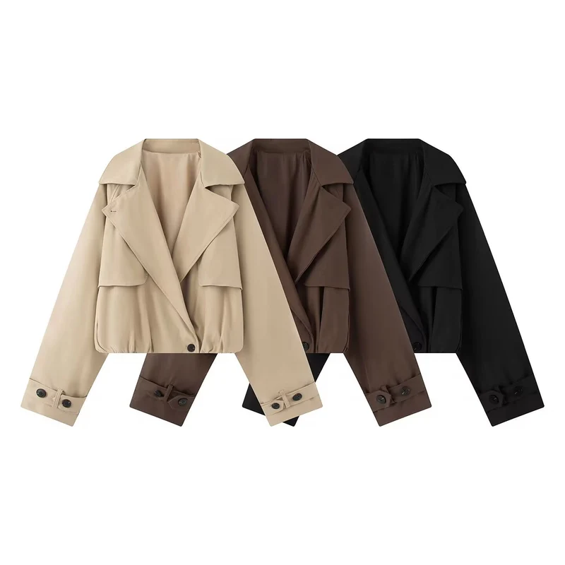 Damen Kurzer Trench-Style Blouson mit verdeckter Knopfleiste und Tunnelzugsaum Drune
