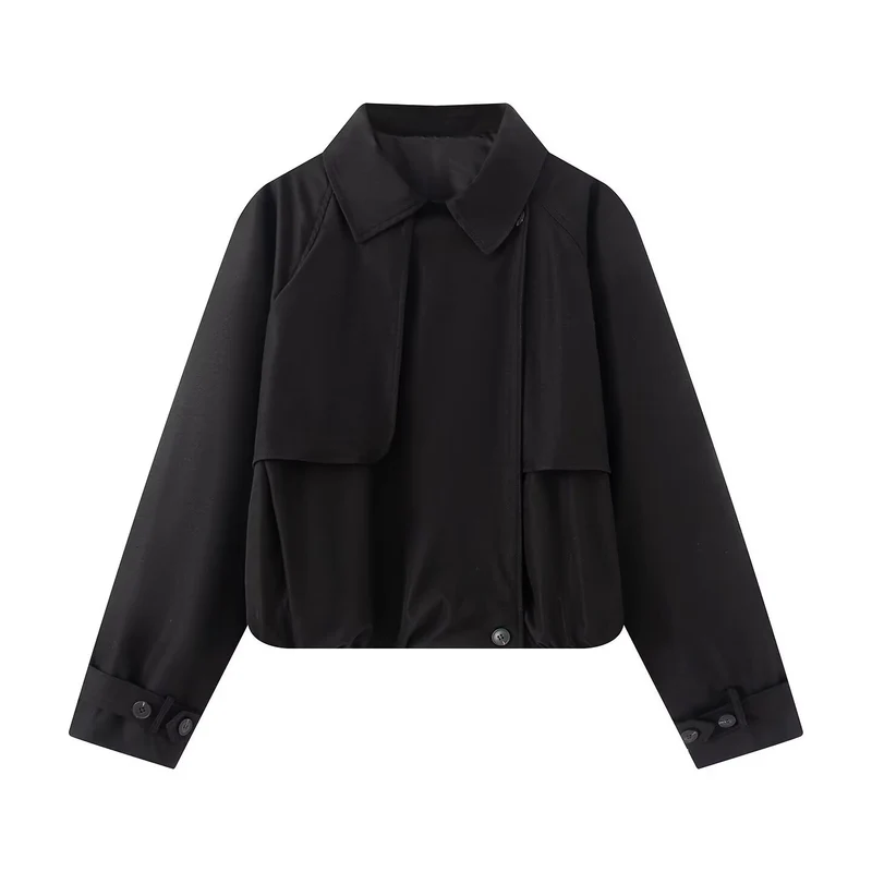 Damen Kurzer Trench-Style Blouson mit verdeckter Knopfleiste und Tunnelzugsaum Drune