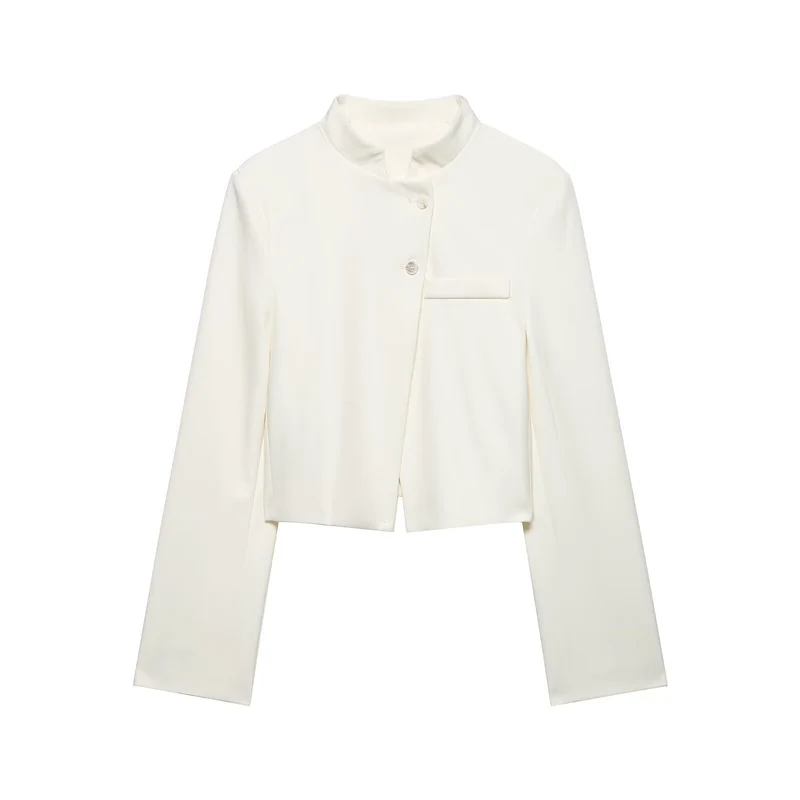 Damen Kurzer taillierter Blazer mit Stehkragen und asymmetrischer Knopfleiste Drune