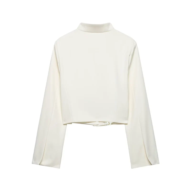 Damen Kurzer taillierter Blazer mit Stehkragen und asymmetrischer Knopfleiste Drune