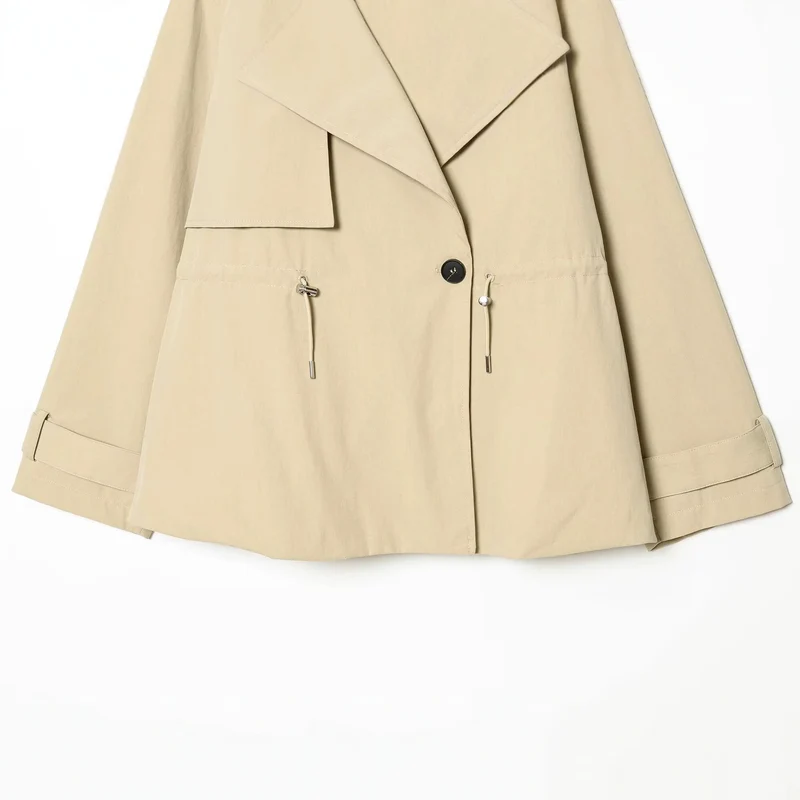 Damen Kurzer Oversize-Trenchcoat mit Tunnelzugtaillen und weitem Revers Drune