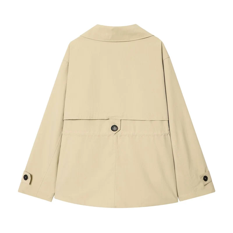 Damen Kurzer Oversize-Trenchcoat mit Tunnelzugtaillen und weitem Revers Drune