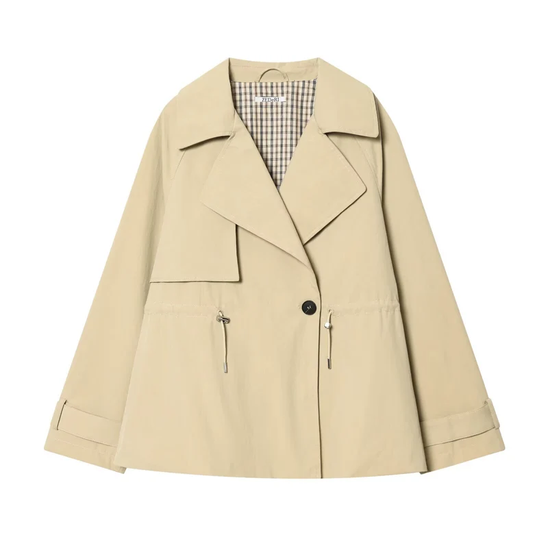 Damen Kurzer Oversize-Trenchcoat mit Tunnelzugtaillen und weitem Revers Drune