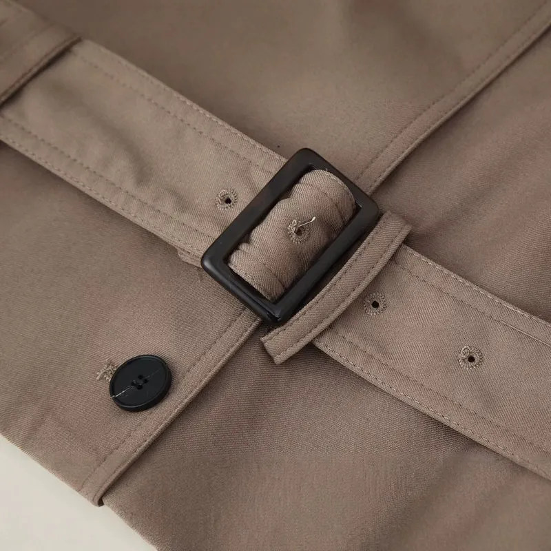 Damen Kurzer doppeltreihiger Trenchcoat mit Stehkragen und Taillengürtel Drune