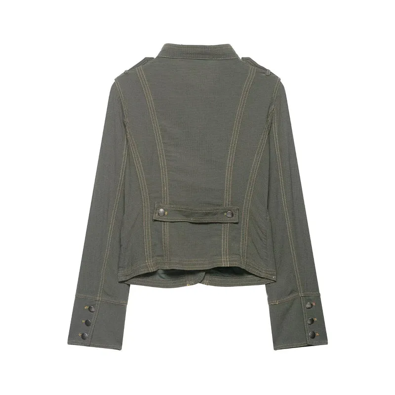 Damen Kurze Utility-Jacke mit Stehkragen, Schulterklappen und aufgesetzten Pattentaschen Drune