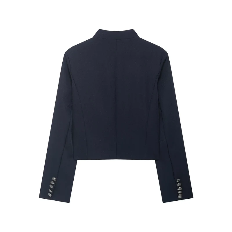 Damen Kurze Military Jacke mit Stehkragen, Zierkordeln und Metallknopfleiste Drune