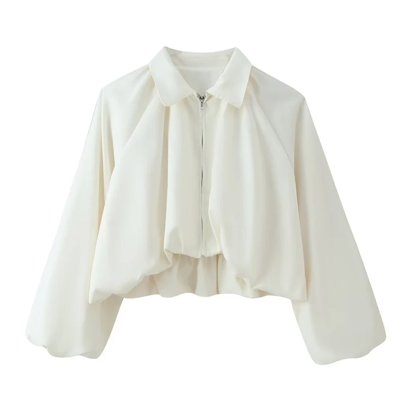 Damen Kurze Cropped‑Jacke mit Raglanärmeln, Reißverschluss und gerafftem Saum Drune