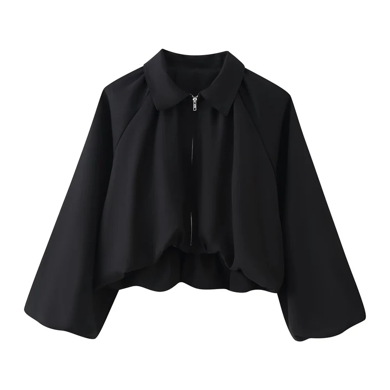 Damen Kurze Cropped‑Jacke mit Raglanärmeln, Reißverschluss und gerafftem Saum Drune