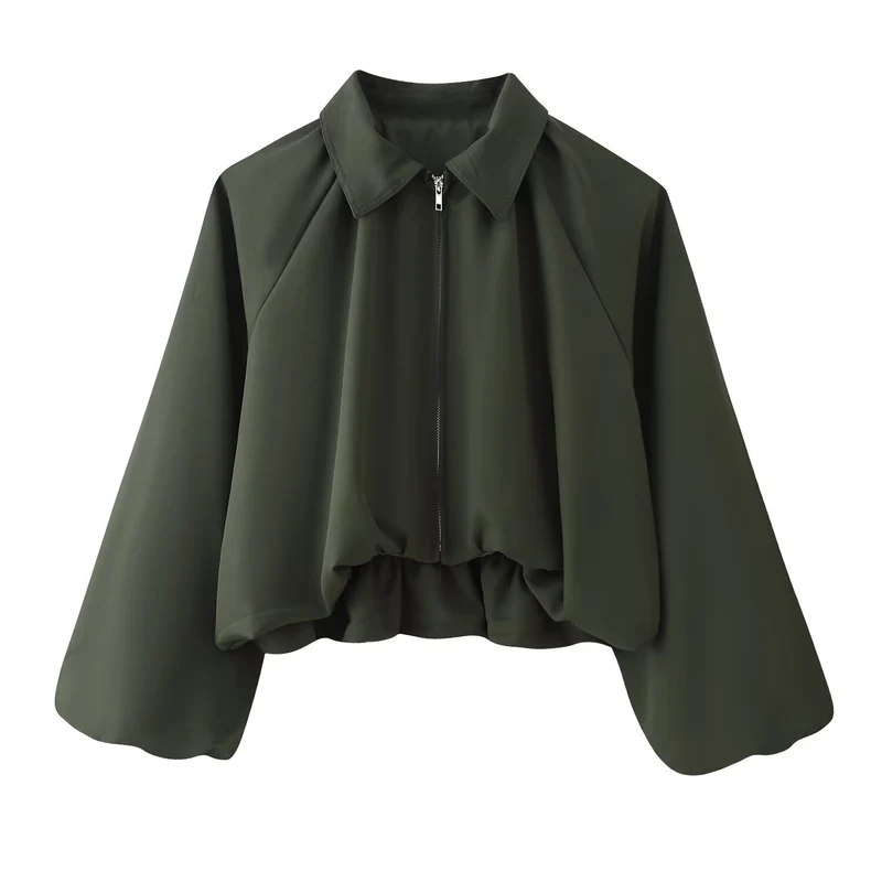 Damen Kurze Cropped‑Jacke mit Raglanärmeln, Reißverschluss und gerafftem Saum Drune