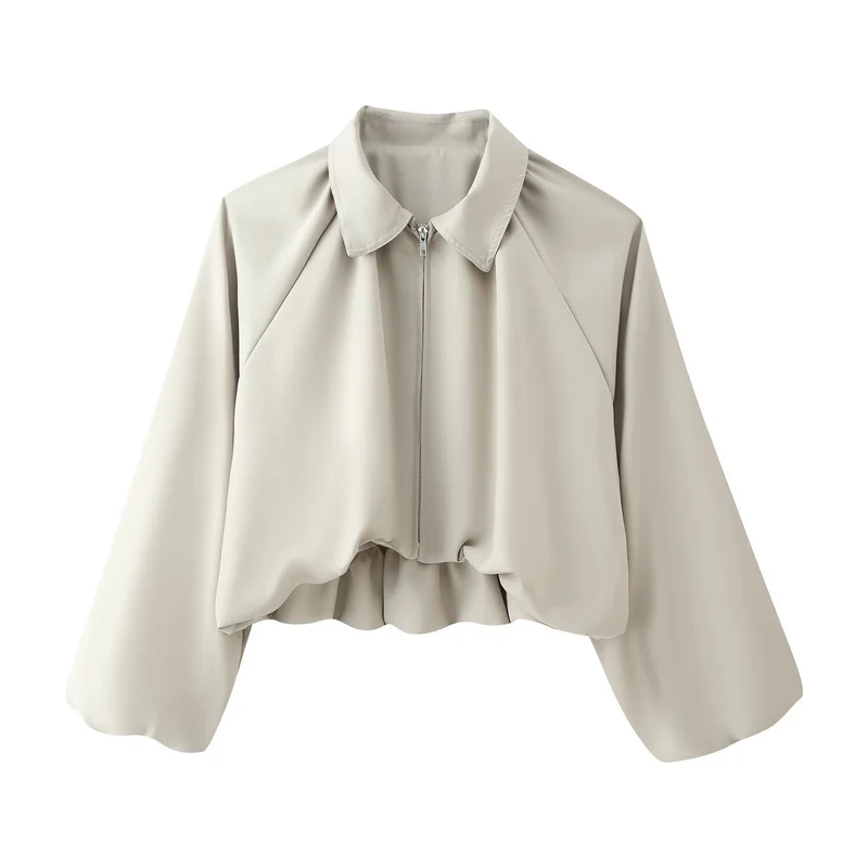 Damen Kurze Cropped‑Jacke mit Raglanärmeln, Reißverschluss und gerafftem Saum Drune