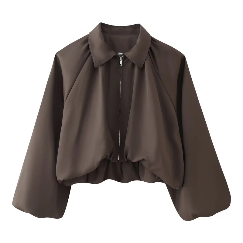 Damen Kurze Cropped‑Jacke mit Raglanärmeln, Reißverschluss und gerafftem Saum Drune