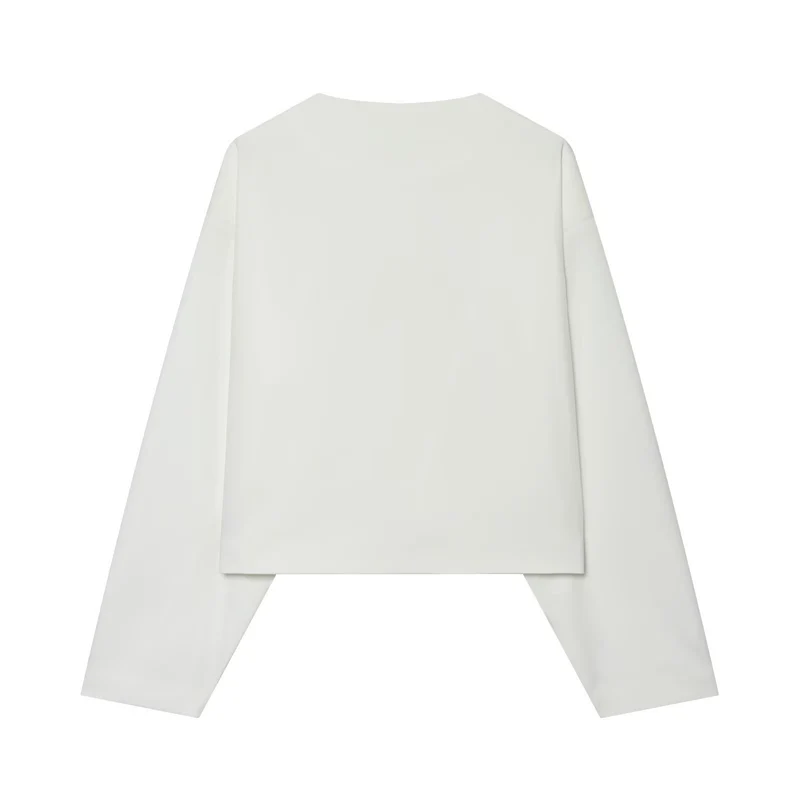 Damen Kurzblazer ohne Kragen mit Schmuckknöpfen und kurzem Cropped‑Schnitt Drune