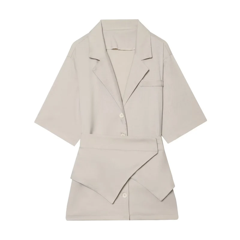 Damen Kurzblazer mit Taillengürtel und asymmetrischer Lagenfront Drune