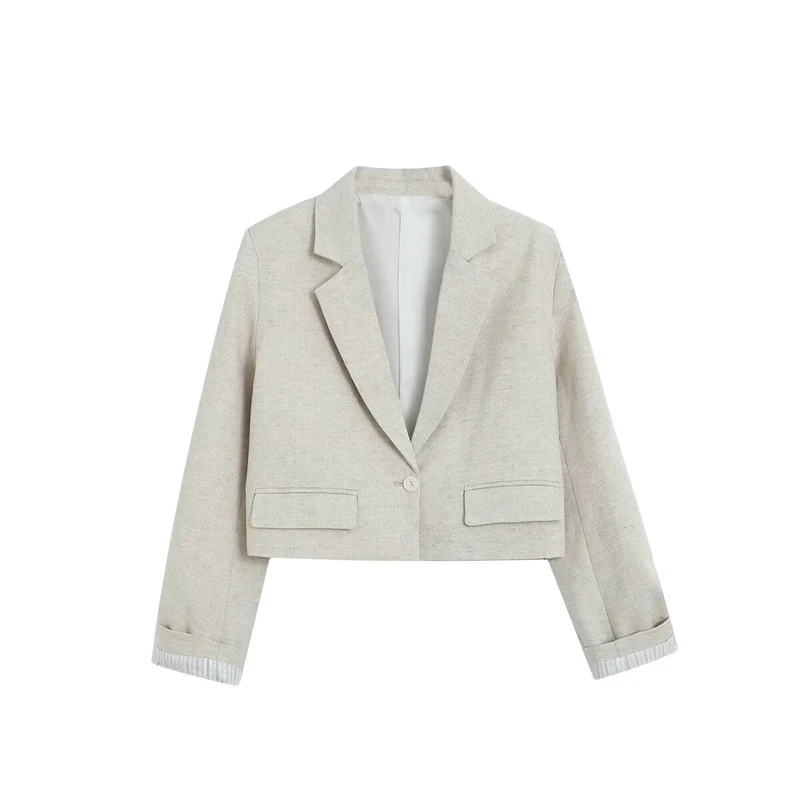 Damen Kurzblazer im Cropped‑Schnitt mit Reverskragen und Pattentaschen Drune