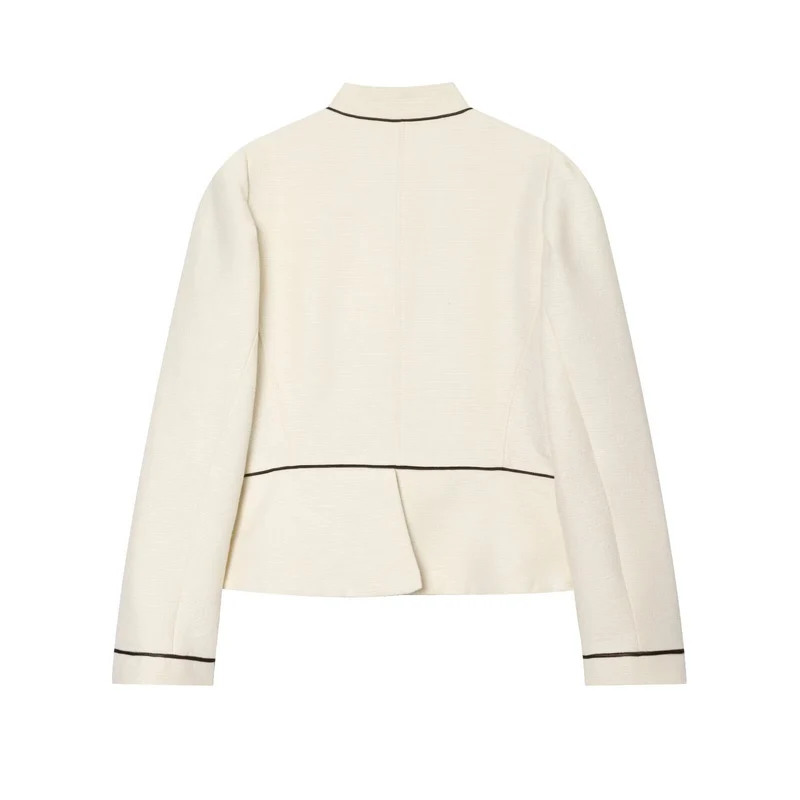 Damen Kurzblazer im Bouclé‑Look mit Stehkragen, dekorativen Knöpfen und Kontrastpaspel Drune