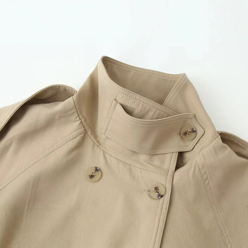 Damen Kurz-Trenchcoat mit Taillengürtel und Stehkragen Drune