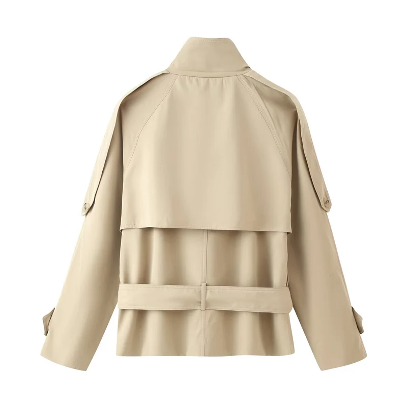 Damen Kurz-Trenchcoat mit Taillengürtel und Stehkragen Drune