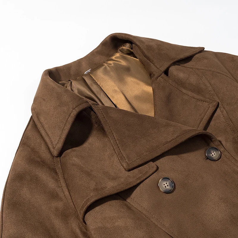 Damen Kurz-Trenchcoat in Wolloptik Doppelreiher mit Taillengürtel Drune