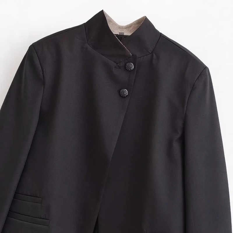 Damen Kurzblazer mit Stehkragen und asymmetrischer Knopfleiste Drune