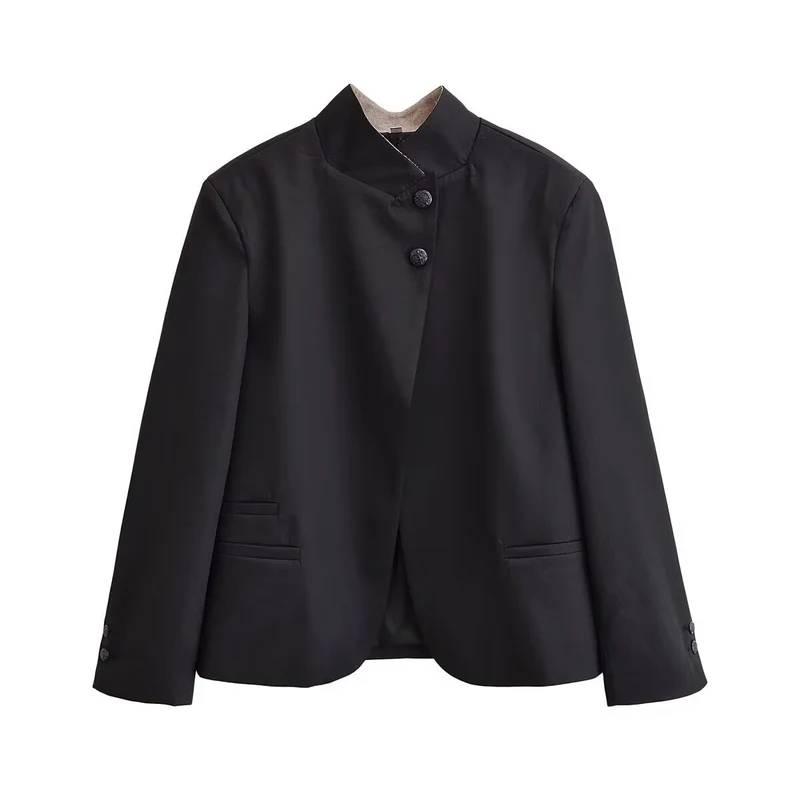 Damen Kurzblazer mit Stehkragen und asymmetrischer Knopfleiste Drune