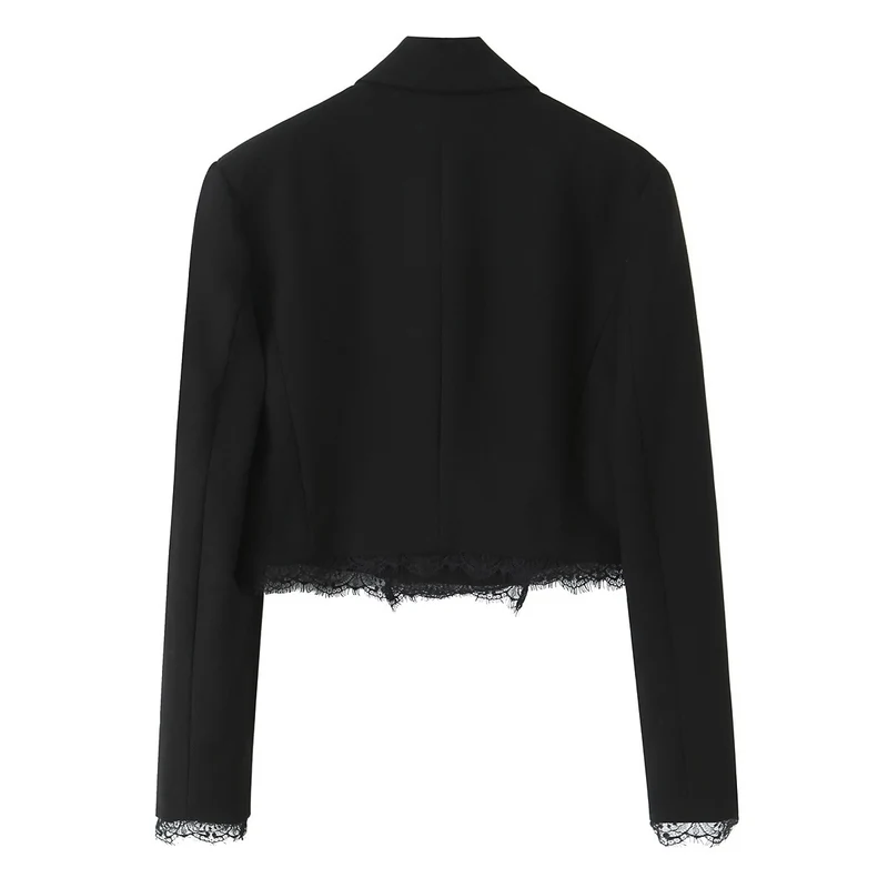 Damen Kurzblazer mit Spitzenbesatz und taillierter Cropped-Silhouette Drune